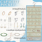 GMAK Hanging Jewelry Organizer with Hanger Metal Hooks, Double-Sided Jewelry Holder Accessories Organizer Storage Roll for Jewelry, Earrings, Bracelets, Necklaces, Rings - Light Blue