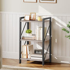 HOOBRO Bookshelf, 3-Tier Industrial Bookcase, Book Shelf Storage Organizer, Small Bookshelf with Metal Frame for Living Room, Bedroom, Home Office, Kitchen, Greige and Black BG71SJ01