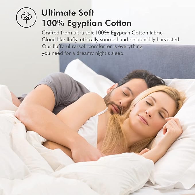 Luxurious White Solid Heavy Weight, King Size Goose Feathers Down Comforter for Winter Weather Duvet Insert, Premium Baffle Box, 100% Egyptian Cotton Cover, 70 oz. Fill Weight