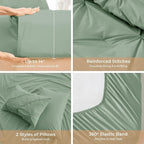 Sasttie Full Size Comforter Set, 7-Piece Bed in a Bag Double, Pintuck Bedding Set for All Season, Includes Comforter, Flat Sheet, Fitted Sheet, Pillowcases and Pillowshams, Sage Green