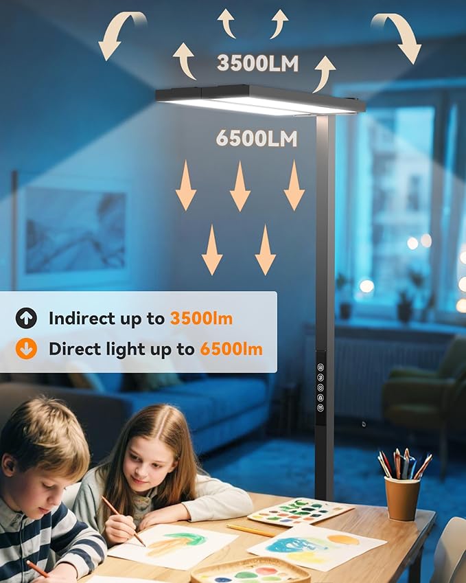 CHICLUX 80'' LED Floor Lamp, 120W Modern Free-Standing Lamp with 2 Adjustable Lamp Heads, Dimmable Eye Caring Floor Lamp for Living Room, Bedroom, Study Room, Office, 4000K Natural Daylight, Black