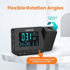 SMARTRO SC31B Digital Projection Alarm Clock with Weather Station, Indoor Outdoor Thermometer for Bedrooms, USB Charger, AC Battery Operated