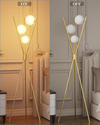 Lightdot Tripod Floor Lamp Stepless Dimmable Globe Modern Floor Lamp Gold Standing Lamps with 3PCS 3000K Bulbs Included Mid Century Modern Floor Lamps for Living Room/Bedroom/Sofa Beside/Corner Decor