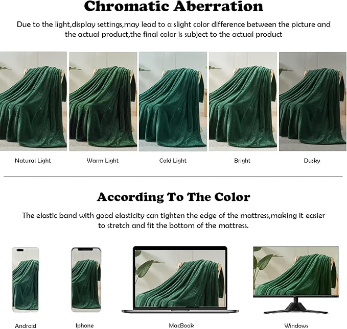NEWCOSPLAY Super Soft King Blanket Dark Green Premium Silky Flannel Fleece Leaves Pattern Lightweight Bed Blanket All Season Use (Dark Green, King(90"x110"))