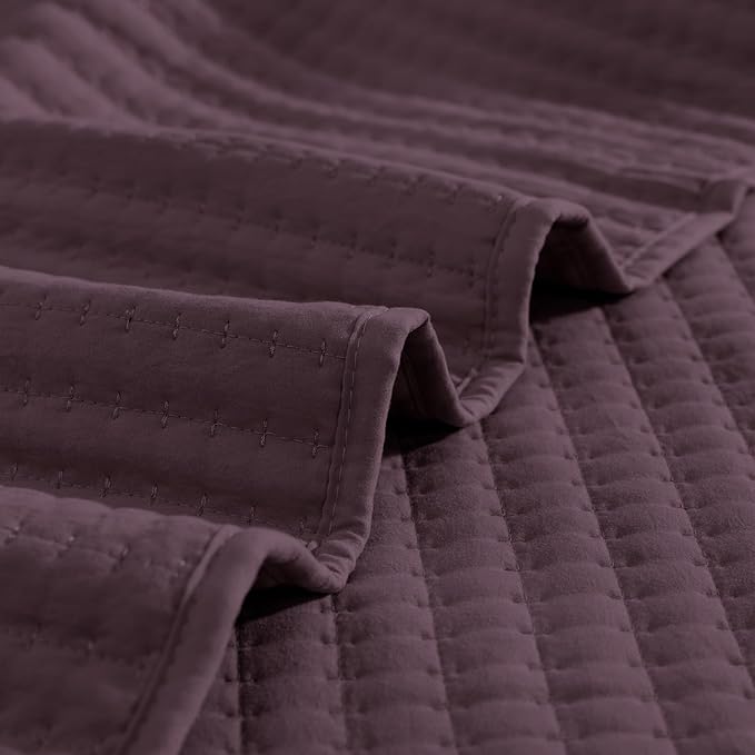 WRENSONGE Queen Quilt-3 Pieces Lightweight Bedspreads Italian Plum Queen Size Quilt Bedding Set for All Seasons, Soft Summer Coverlet with 2 Pillow Shams Suitable for Bed, Couch