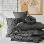 CozyLux California King Comforter Set Dark Grey - 7 Pieces Cal King Pintuck Bed in A Bag Gift for Family, Pinch Pleat Bedding Sets with All Season Comforter, Sheets, Pillowcases & Shams