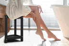 Shower Stool - Corner Bench Seat with HDPE Waterproof Shaving Legs, Baffle Storage Shelf, Indoor/Outdoor Use, Black