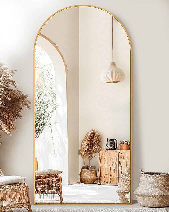 Suidia Arched Full Length Mirror, 76"x34" Floor Mirror Freestanding, Floor Standing Full Body Mirror with Stand for Bedroom, Hanging Leaning Mounted for Living Room Cloakroom, Gold