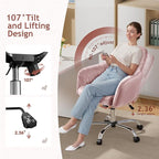 Warmiehomy Desk Chair, Velvet Office Chair for Home Office, Comfy Vanity Chair, Girl Cute Makeup Chair with Arm Rest for Bedroom Dressing Room, Pink