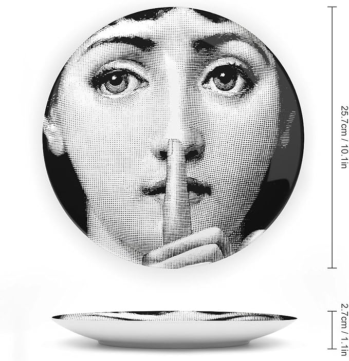 Lina Cavalieri Plate, Wall Decorative Plate, Mysterious Face Plate Wall Hanging Decoration,Including Bracket and Special Spring Hook, 10inch, Style3