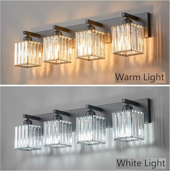 Modern Bathroom Vanity Light 4-Lights Modern Black Crystal Wall Light Bathroom Vanity Light Fixtures