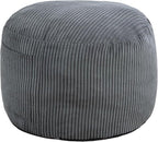 Round Stuffed Pouf Ottoman,Corduroy Foot Rest with Rebound Foam Filled, Furry and Fluffy Foot Stool Ottoman, Floor Poufs for Living Room (Gray, 26" D x 26" W x 18" H)