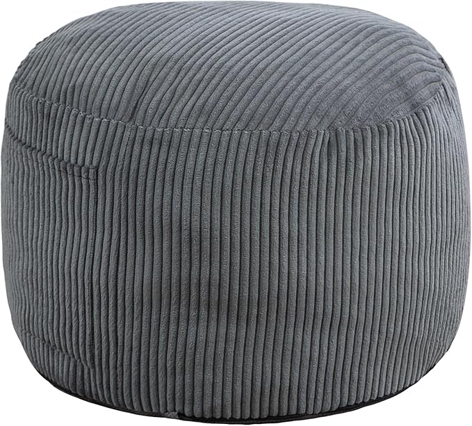 Round Stuffed Pouf Ottoman,Corduroy Foot Rest with Rebound Foam Filled, Furry and Fluffy Foot Stool Ottoman, Floor Poufs for Living Room (Gray, 26" D x 26" W x 18" H)