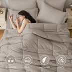 JOLLYVOGUE Full Comforter Set, Ultra-Soft Bed in a Bag Full Size 7 Pieces, Oeko-TEX Certified Bedding Set with Down Alternative Comforter, Sheets, Pillowcases & Shams, Khaki