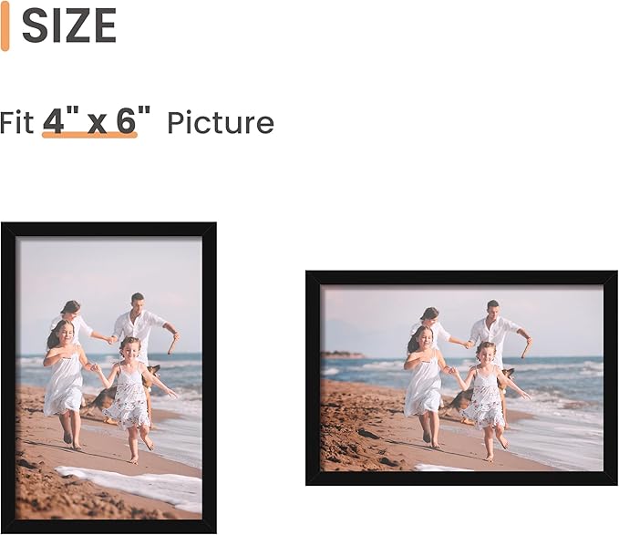 upsimples 4x6 Picture Frame Set of 3, Made of High Definition Glass for 4 x 6, Wall and Tabletop Display Thin Border Photo Frames for Home Decor, Black