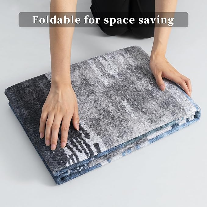 Ciicool 2'6"x8' Washable Runner Rug, Modern Abstract Hallway Rugs Runner, Non-Slip Thin Accent Rug Lightweight Navy Grey Print Distressed Carpet for Laundry Entryway Bedroom Kitchen Indoor