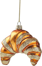 Gold Ornaments for Christmas Tree 2025 - Croissant Blown Glass Christmas Decorations, 3D Hanging Christmas Ornament for Tree Xmas Home Decor Outdoor Fun Food Mini Centerpiece
