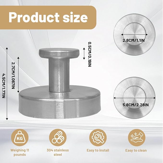 4Pcs New Model No-Drill Suction Cup Hooks for Door Wreaths, Wreath Hangers for Front Door, Suction Cup Hooks for Shower, Removable, Waterproof & Rustproof (Silver)