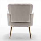 Trendy Velvet Accent Chair with Gold Metal Legs, Upholstered Armchair for Small to Mid-Size Spaces, Modern Living Room, Bedroom, Vanity Desk and Entryway, Ivory