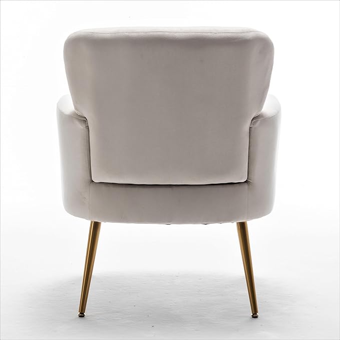 Trendy Velvet Accent Chair with Gold Metal Legs, Upholstered Armchair for Small to Mid-Size Spaces, Modern Living Room, Bedroom, Vanity Desk and Entryway, Ivory