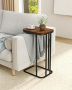 C Shaped End Table, 27 Inches High Small Side Table for Sofa and Bed, Couch Table Slides Under, Tall Tv Tray Table for Living Room, Bedroom, Metal Frame, Rustic Brown & Black