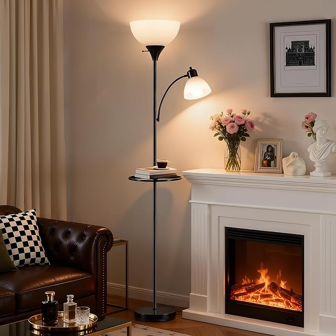 Luvkczc 72" Floor Lamp with Table, Adjustable Reading Lights, Modern Torchiere Floor Lamps for Living Room, Bedroom, Office,Black【Bulb not Included】