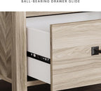Signature Design by Ashley Battelle Mid-Century Modern Nightstand with Chevron Pattern, 2 Storage Drawers, Dark-Color Hardware, Wood, 24.5" High, Light Brown