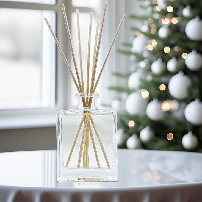 Urban Naturals Christmas Morning Reed Diffuser Set – Aromatic Rosemary, Eucalyptus, Balsam Spruce, Orange, Cedar & Amber – Sleek Rectangular Refillable Glass Bottle – Made in The USA