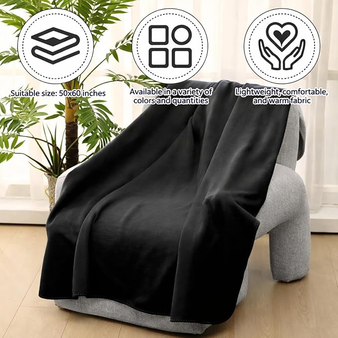 Newwiee 12 Pcs Fleece Throw Blankets Bulk 50'' x 60'' Oeko-tex Standard 100 Certified Spring Outdoor Wedding Guest Blankets Lightweight for Sleepover Donation Lap Pet Sofa Home (Black)