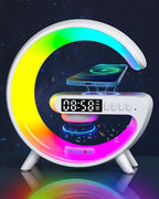 Waveloop Speaker Alarm Clocks for Bedrooms with Wireless Charging and G Bluetooth Speaker, Sunrise Wake Up Light RGB Night Lamp, 4-Button Bedside Alarm Clock for Bedroom Time Display, USB-C