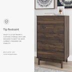 Signature Design by Ashley Calverson Contemporary 5 Drawer Chest of Smooth-Gliding Drawers and Safety Stop, Dark Brown