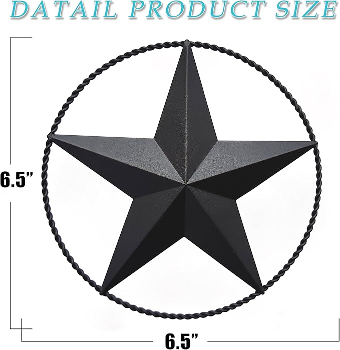 JoyEvy 6.5" Black Metal Barn Star Wall Décor - Wall Art for Farmhouse, Western, Rustic Homes - Outside or Inside of House Decorations