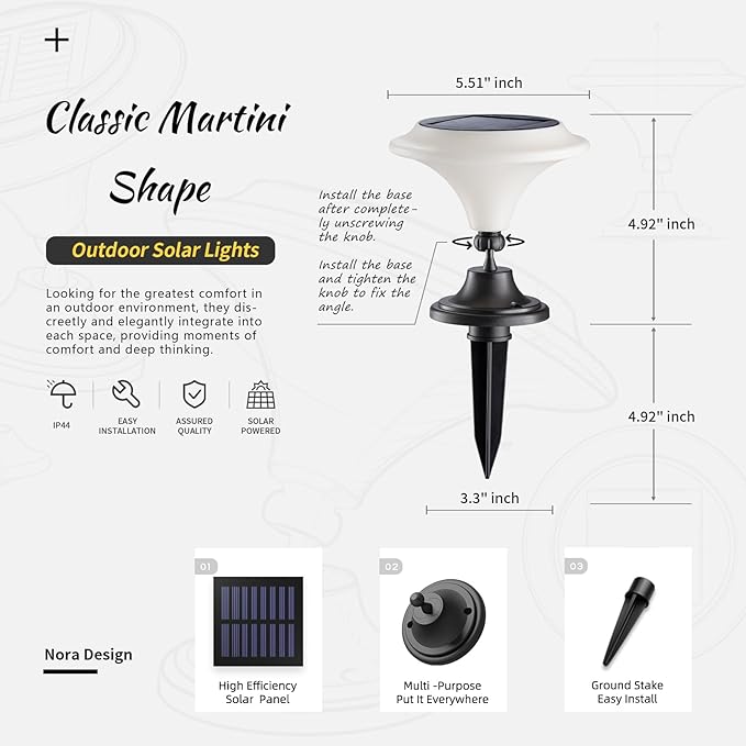 Solar Table Lights Outdoor, 2 Pack Classic Martini-Shaped Lanterns with Base & Ground Stakes, Waterproof LED Solar Powered Decorative Lights for Patio Table Garden Path (Warm White)