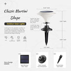 Solar Table Lights Outdoor, 2 Pack Classic Martini-Shaped Lanterns with Base & Ground Stakes, Waterproof LED Solar Powered Decorative Lights for Patio Table Garden Path (Warm White)