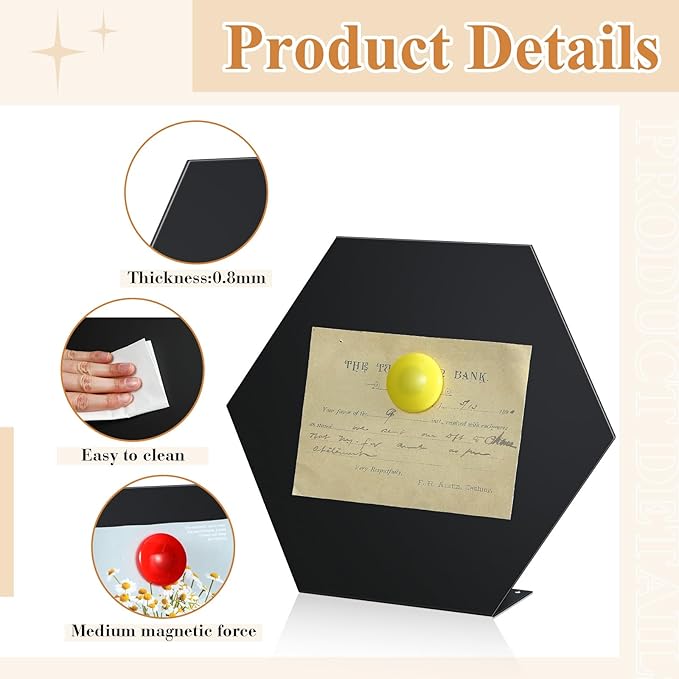 Shimeyao 2 Pcs Magnetic Bulletin Board for Tabletops with 8 Magnets Memo Display Easel Stand for Home Office School Kitchen Table Supplies(Hexagon,Black,10 x 8.5 Inch)