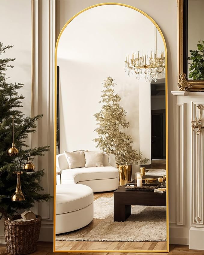 Antok Full Length Mirror, 76"x34" Floor Mirror, Arched Floor Standing Freestanding Arch Full Body Mirrors with Stand for Bedroom, Hanging Mounted for Living Room Cloakroom,Gold