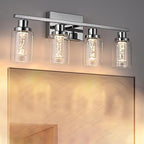 MELUCEE 5 Color Dimmable LED Bathroom Light Fixtures 4 Light Chrome Vanity Lights Bathroom Lights Over Mirror Wall Light Fixtures with Crystal Bubble Clear Glass Shade, Built-in LED Chips