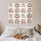 VUMIVI Watercolor Flower Cat Tapestry Colorful Cartoon Cute Animals Butterflies Abstract Art Print Tapestry Wall Hanging for Living Room Bedroom Dorm Classroom Aesthetic Decor W60xL50in