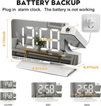 Amgico Projection Alarm Clock,Digital Clock with Projection,7.3" Mirror Clock with 180°Rotating Projector,Dual Alarm with 3 Mode,Bright Adjust,DST,Snooze,Charging Port,5 Levels Volume for Desk Teens