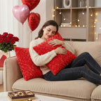 FUTEI Red Decorative Throw Pillow Covers 20x20 Inch Set of 2,Soft Solid Rose Swirl Textured Cushion Case,Valentine's Day Decor for Couch Living Room