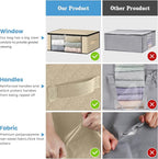 HomeHacks Storage 6-Pack Clothes Organizer Storage Bags Foldable Storage Box with Large Clear Window Sturdy Handles for Closet, Dorm, Pillows, Bedding, Clothes, Blankets, 35L, Beige