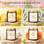 Candles for Home Scented, 4 Pack Soy Candle Non Toxic, Aromatherapy Candles with Lavender Thyme,Magnolia & Sandalwood,Amber Patchouli,Lemon Eucalyptus - Candle Gifts Set for Women & Valentine's Day