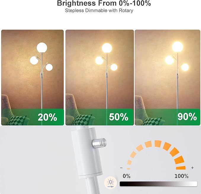 Fiqevs Dimmable White 3 Globe Floor Lamp with Frosted Glass Orb Shades and Bulbs Included, Elegant Mid Century Modern Standing Lamps, Tall Pole Light for Living Room Bedroom Office