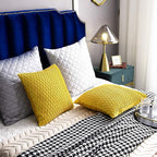 Mustard Yellow Couch Pillow Covers: 2 Pack 22x22 Inch Original Striped Velvet Square Throw Pillow Cases for Farmhouse Home Decor