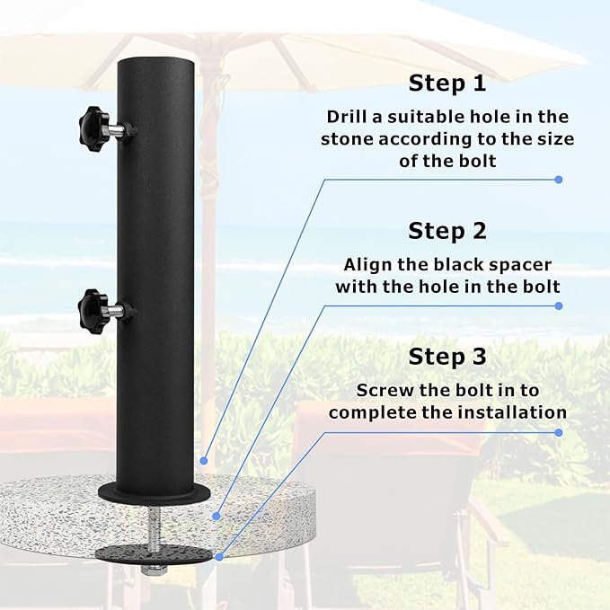 Heavy Duty Universal Granite Umbrella Stand Tube Outdoor, Stone Umbrella Tube Base for Outside, Marble Flag Pole Stake Holder, Table Umbrella Tube Bracket, DIY Patio Umbrella Holder Parts