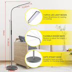 Dimunt LED Floor Lamp, 15W Bright Floor Lamps for Living Room with 1H Timer, Dimmable 3000K-6000K Colors & Brightness Standing Lamp with Remote Push Button, Reading Floor Lamps for Home Office- Grey