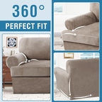 H.VERSAILTEX Sofa Cover 2 Piece Armchair Slipcovers Thick Velvet Couch Cover Furniture Protector Stretch Sofa Covers for 1 Cushion Couch with 1 Individual T Cushion Covers Washable, Taupe