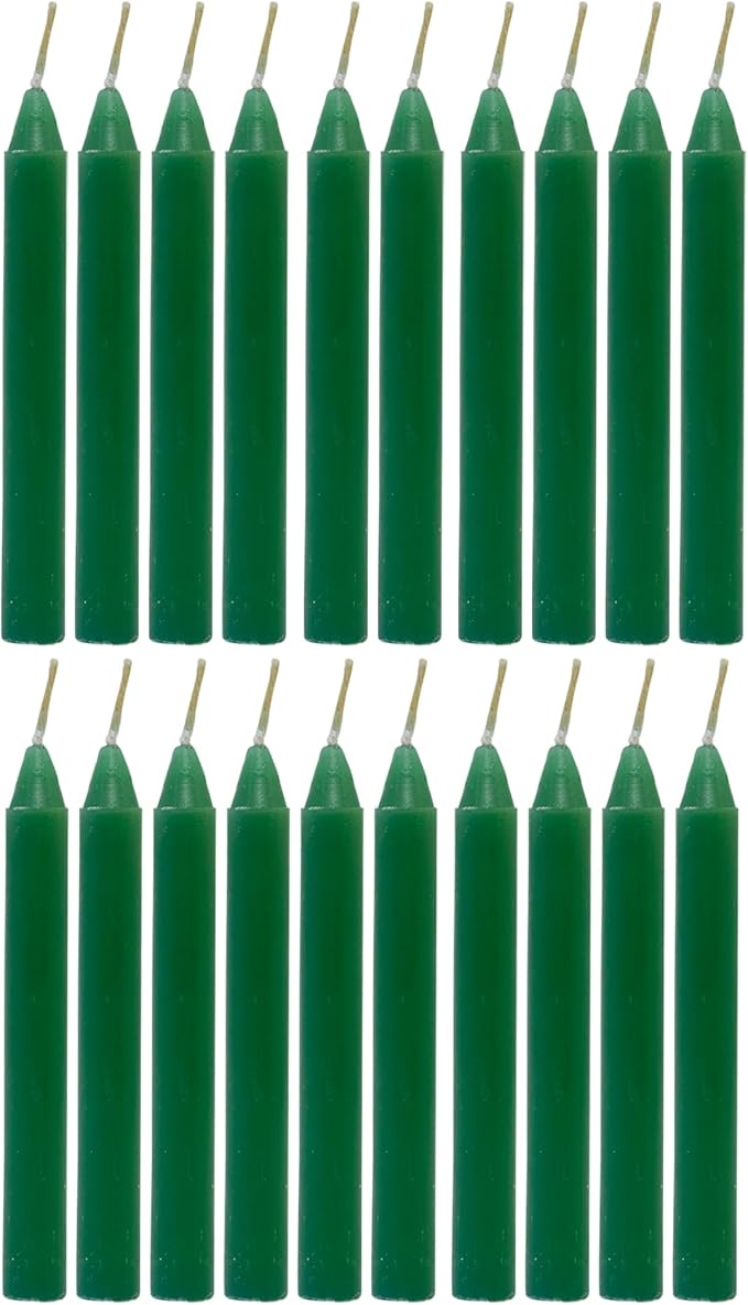 Alternative Imagination Green Chime Candles - 20 Pack of Unscented 4 Inch Mini Taper Candles - Dripless Long Burning Ritual Candles for Meditation, Spell Work, Healing, Prosperity, Growth & Home Decor