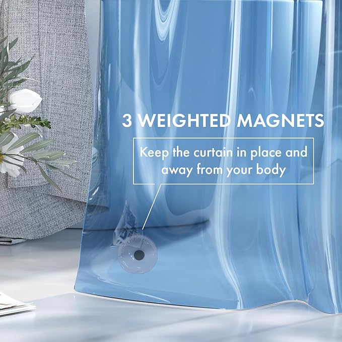 AmazerBath 72x78 Long Shower Curtain Liner, Clear Blue Plastic Shower Curtain Liner, Waterproof PEVA Shower Liner, Cute Lightweight Shower Curtains for Bathroom with 3 Magnets & Rustproof Grommets