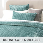 RECYCO Luxury Velvet Quilt Set Twin/Twin XL Size, Lightweight Velvet Comforter Set, Oversized Bedspread Coverlet Quilted Bedding Set, with 1 Matching Pillow Sham, for All Season, Aqua Green